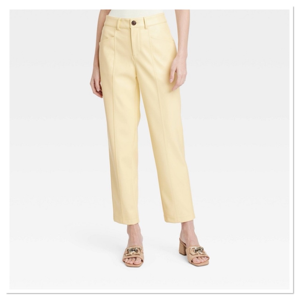Women’s High Rise Faux Leather Ankle Trousers a new day Yellow